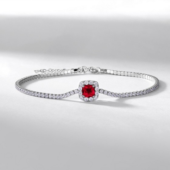 S925 Sterling Silver Lab-Grown Ruby Bracelet(ZHF-L1729R)