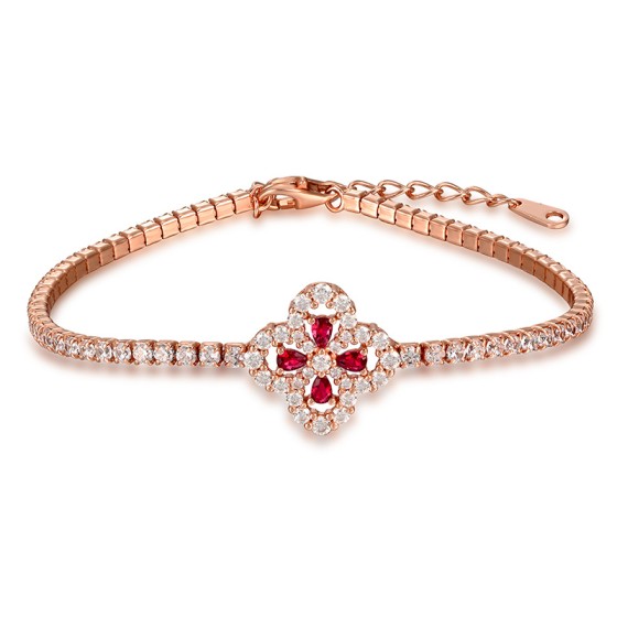 S925 Sterling Silver Lab-Grown Ruby Bracelet(L0962)