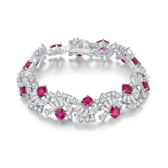 S925 Sterling Silver Lab-Grown Ruby Bracelet(ZHF-L1389R)