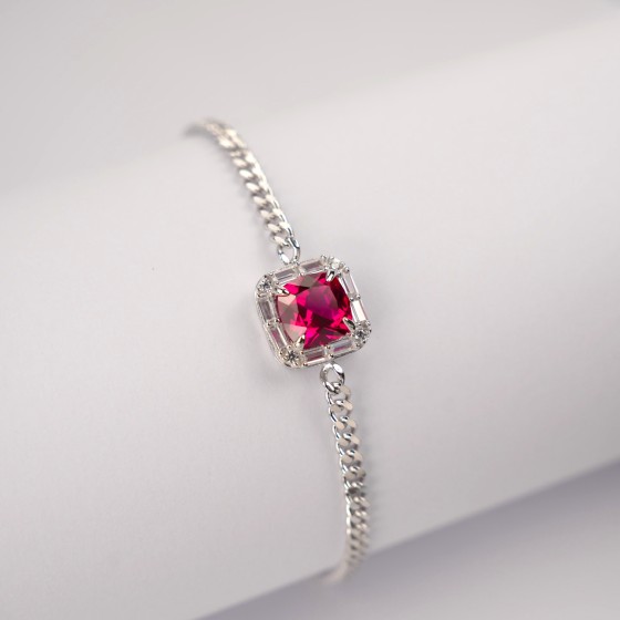 S925 Sterling Silver Lab-Grown Ruby Bracelet(ZHF-B5522R)