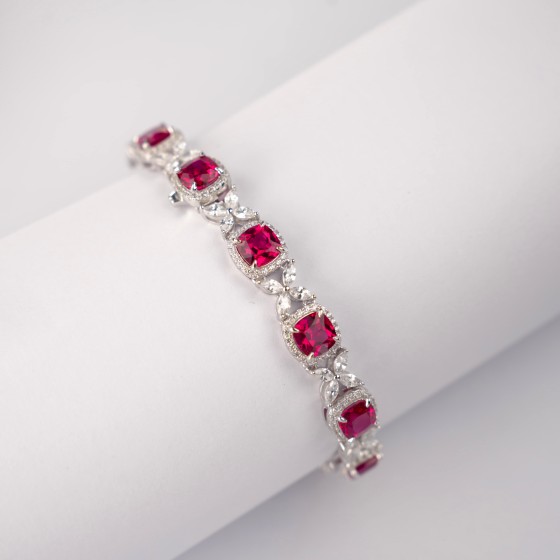 S925 Sterling Silver Lab-Grown Ruby Bracelet(ZHF-L1444R)