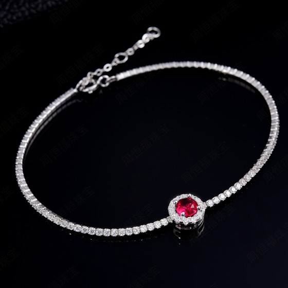 S925 Sterling Silver Lab-Grown Ruby Bracelet(ZHF-L1725R)