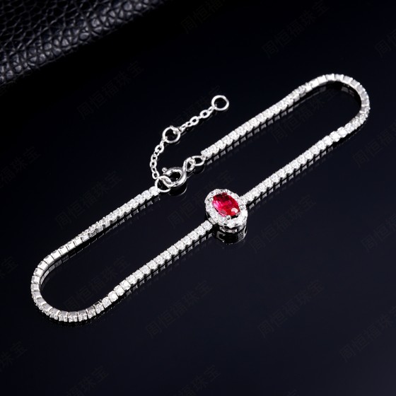 S925 Sterling Silver Lab-Grown Ruby Bracelet(ZHF-L1727R)