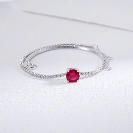 S925 Sterling Silver Lab-Grown Ruby Bracelet(ZHF-L1718R)