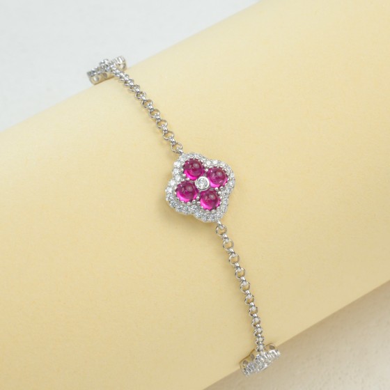 S925 Sterling Silver Lab-Grown Ruby Bracelet(L0703R)