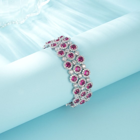 S925 Sterling Silver Lab-Grown Ruby Bracelet(RG-0014R)