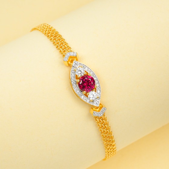 S925 Silver Lab Ruby Yellow Gold Plated Bracelet(L0702R)