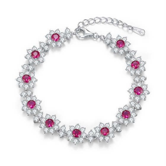 S925 Sterling Silver Lab-Grown Ruby Bracelet(ZHFB202305R)