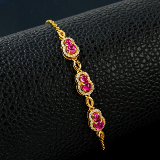 S925 Silver Lab Ruby Yellow Gold Plated Bracelet(L1766R)