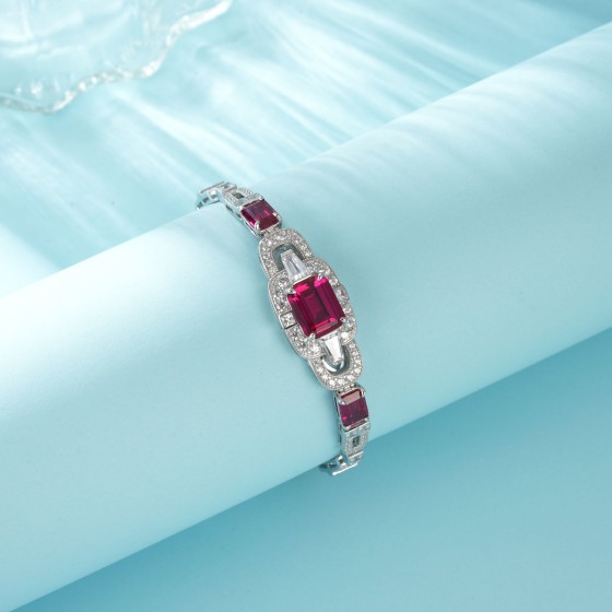 S925 Sterling Silver Lab-Grown Ruby Bracelet(L0348R)