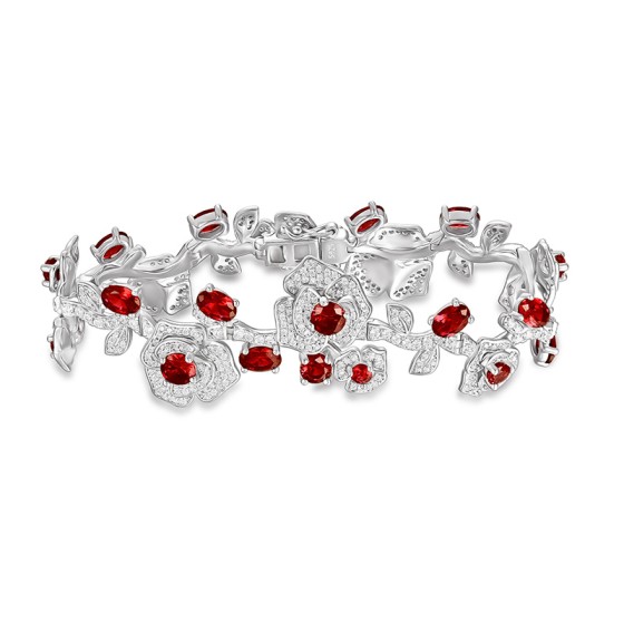 S925 Sterling Silver Lab-Grown Ruby Bracelet(ZHF-L0710)