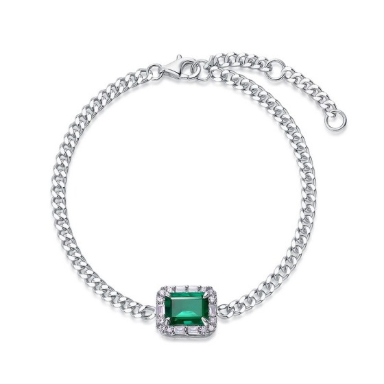 925 Silver Lab-Grown Emerald Bracelet(ZHF-B5521)