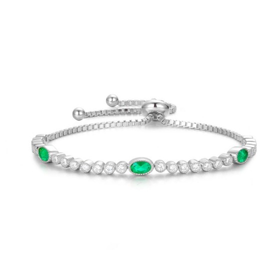 925 Silver Lab-Grown Emerald Bracelet(B1917989)