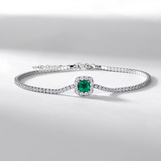 925 Silver Lab-Grown Emerald Bracelet(ZHF-L1729)