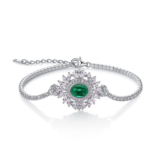 925 Silver Lab-Grown Emerald Bracelet(ZHF-L0959)