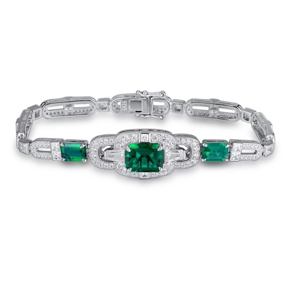 925 Silver Lab-Grown Emerald Bracelet(L0348)