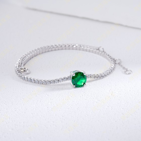 925 Silver Lab-Grown Emerald Bracelet(ZHF-L1718L)