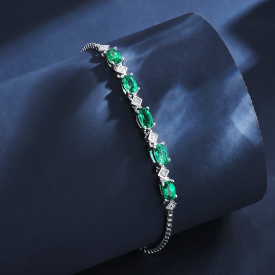 925 Silver Lab-Grown Emerald Bracelet(A73-B2020423)