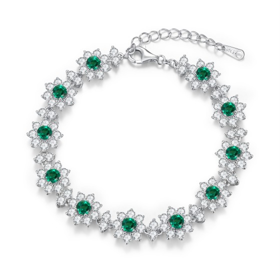 925 Silver Lab-Grown Emerald Bracelet(ZHFB202305)