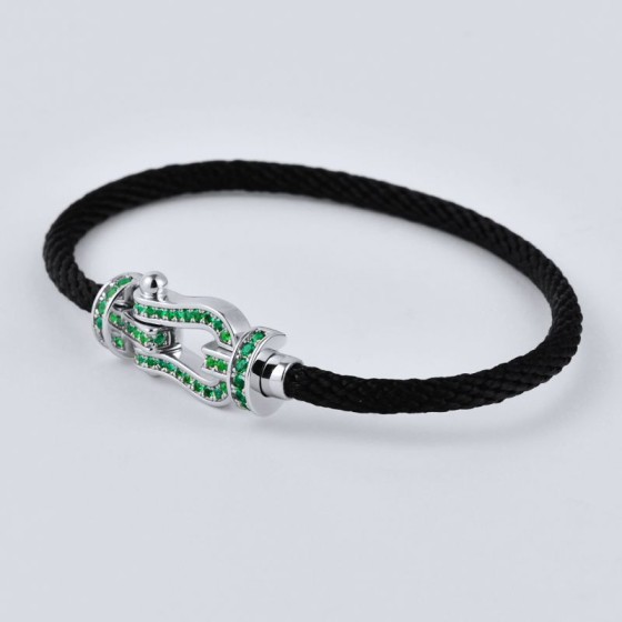 925 Silver Lab Emerald Black Cord Bracelet（A73-BG201997)
