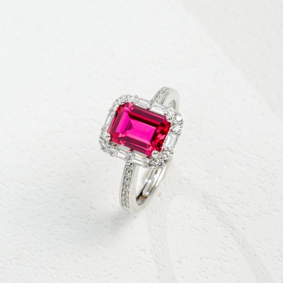 925 Silver Lab-Grown Ruby Ring(ZHFR0007R)