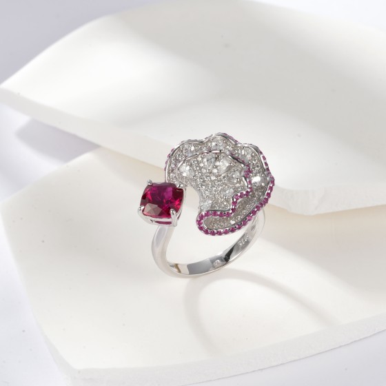 925 Silver Lab-Grown Ruby Ring(ZHF-R500R)
