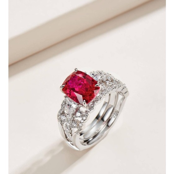 Lab-Grown Ruby Stackable Ring in 925 Silver（ZHF-E515)13#15#17#