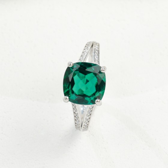 925 Silver Lab-Grown Emerald Ring(R1051L)