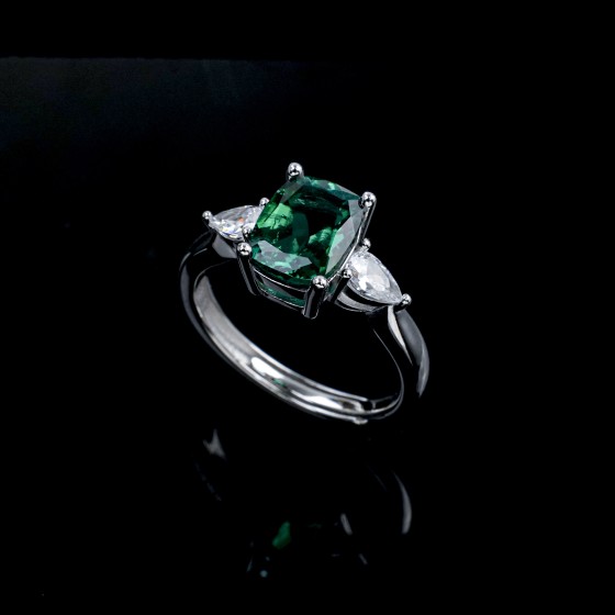 925 Silver Lab-Grown Emerald Ring(R1052)
