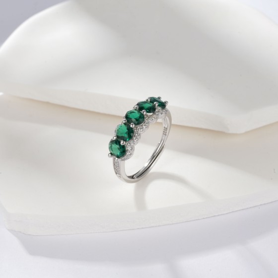925 Silver Lab-Grown Emerald Ring(ZHF-R1441L)