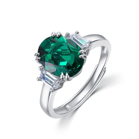 925 Silver Lab-Grown Emerald Ring(R1607)