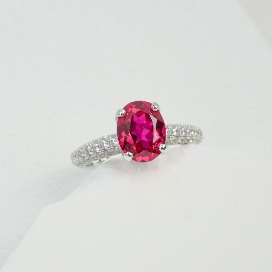 925 Silver Lab-Grown Ruby Ring(YWR0665R)