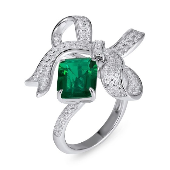 925 Silver Lab-Grown Emerald Ring(CR02291)12#14#