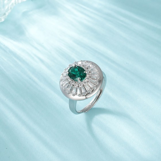 925 Silver Lab-Grown Emerald Ring(ZHF-R1440)