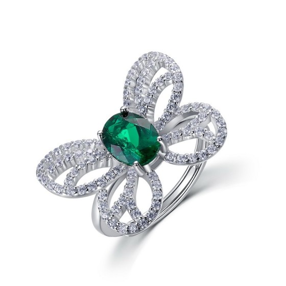 925 Silver Lab-Grown Emerald Ring(ZHF-R1619)