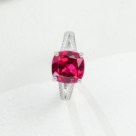 925 Silver Lab-Grown Ruby Ring(R1051R)
