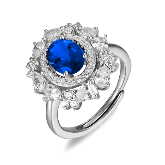 925 Silver Lab-Grown Sapphire Ring(H04B)
