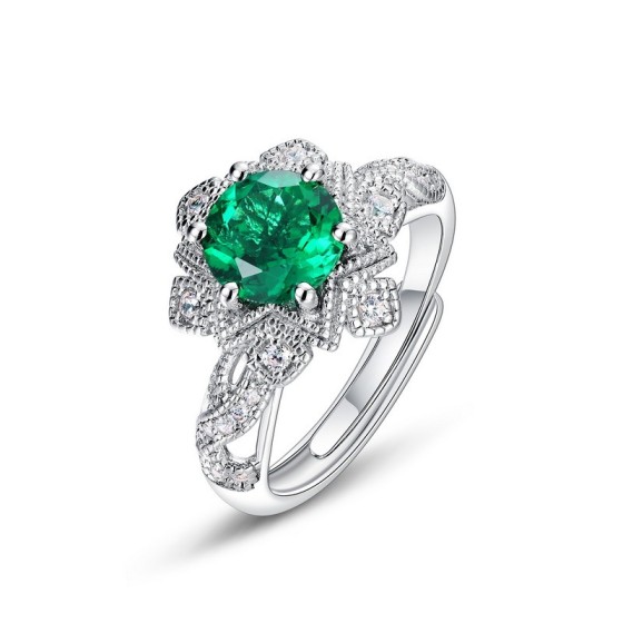 925 Silver Lab-Grown Emerald Ring(A73-R2020876)