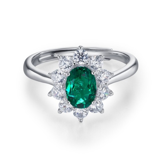 S925 Silver Lab-Grown Emerald Ring, Dini Style（ZHFR0002)