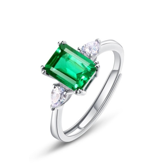 Rectangular S925 Lab Emerald Ring（ZHFR0013)