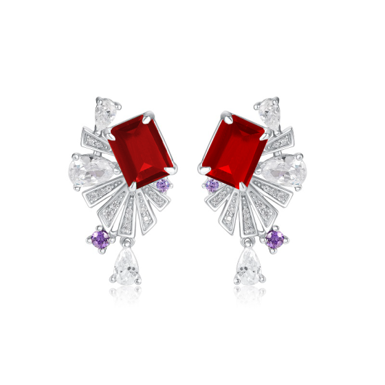 925 Silver Lab-Grown Ruby Earrings(E0692R)