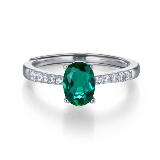 Oval S925 Lab Emerald Ring(ZHFR0003)