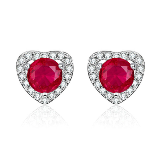 925 Silver Lab-Grown Ruby Earrings(ZHF-E1735R)