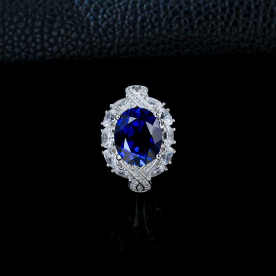 S925 Silver Lab-Grown Sapphire Ring(R123YB)