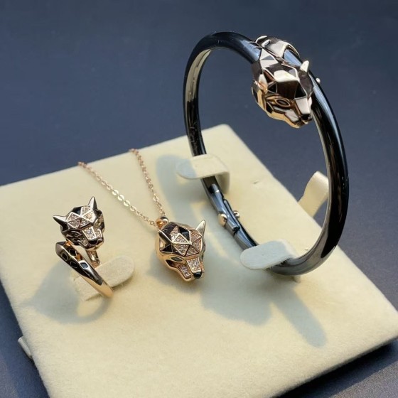 925 Silver Leopard Nano Ceramic Bangle Set（G-TC-2269BL)