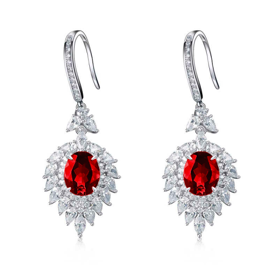 925 Silver Lab-Grown Ruby Earrings(E0079R)
