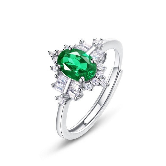 925 Silver Lab-Grown Emerald Ring(A73-R2020874)