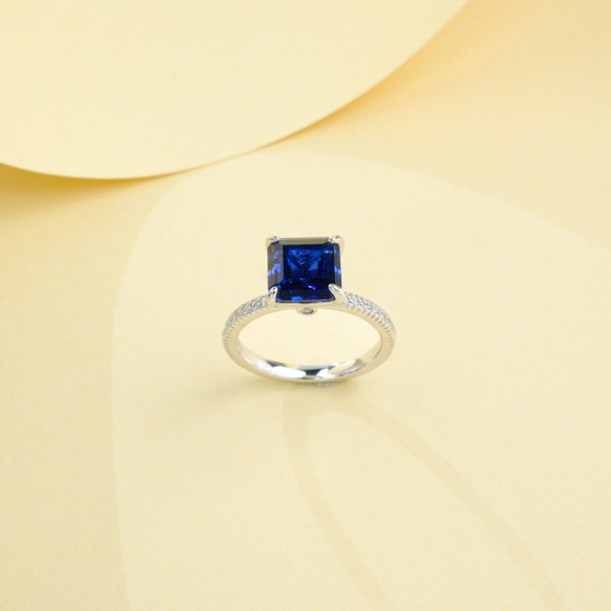 925 Silver Lab-Created Sapphire Ring(R0070DB)