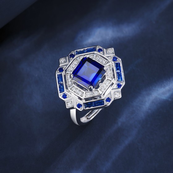 925 Silver Lab-Grown Sapphire Ring(ZHF-R1637B)