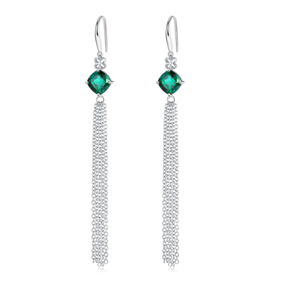 925 Silver Lab Emerald Earrings(A73-E2020983R)